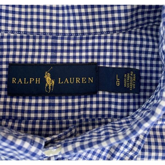 POLO RALPH LAUREN Men’s Long Sleeve Button Up Shirt Size Large Blue White Check - Picture 8 of 16